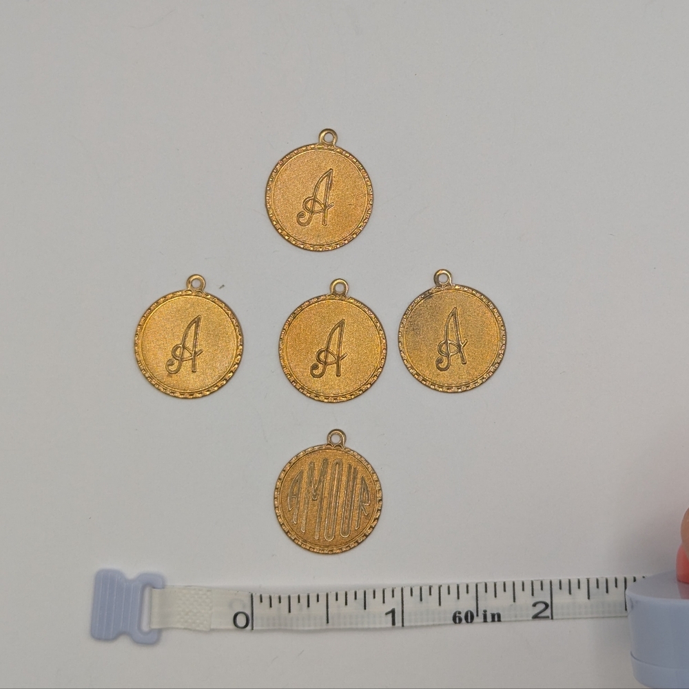 Gold colour Letter A Initial Pendant Charms Set - Picture 2 of 4